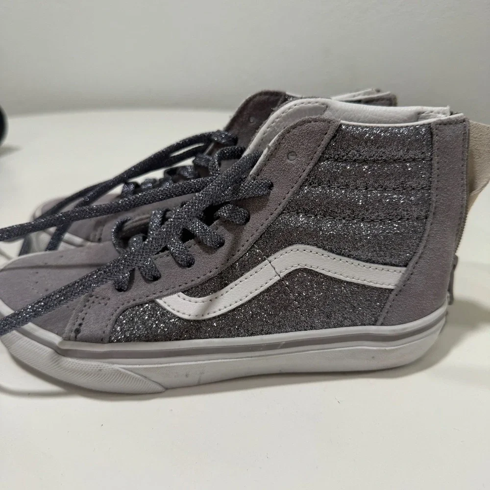 Vans Zip Kids 2.5 Grey Suede Glitter High Top Sneakers Grey White
